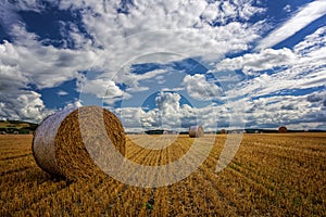 Stubble Field with Hay Bales