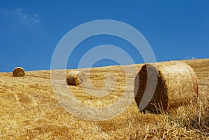 Stubble field and straw bales