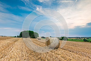 Stubble field with straw bales