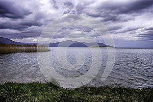 Stubble and lake