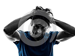 Stubble man headache hangover despair portrait silhouette