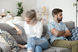 Stubborn couple avoid talk ignoring each other after fight