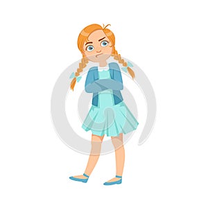 Stubborn Girl Teenage Bully Demonstrating Mischievous Uncontrollable Delinquent Behavior Cartoon Illustration