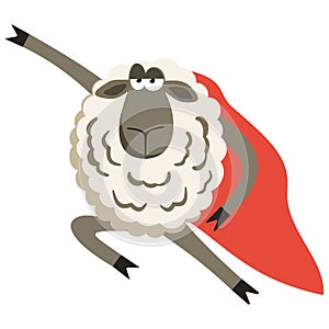 Stubborn Lamb superhero with red cloak. Vector