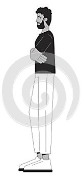 Stubborn man african american black and white 2D line cartoon character