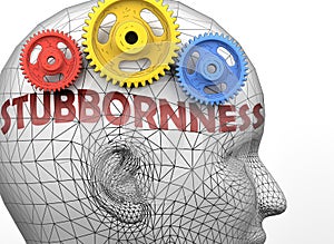 Stubbornness and human mind - pictured as word Stubbornness inside a head to symbolize relation between Stubbornness and the human photo
