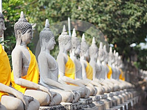 Stucco Buddha images in the Ayutthaya period enshrined at the Wat Yaichaimongkol, Buddhist Temple