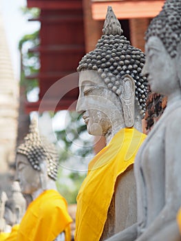 Stucco Buddha images in the Ayutthaya period enshrined at the Wat Yaichaimongkol, Buddhist Temple