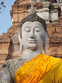 Stucco Buddha images in the Ayutthaya period enshrined at the Wat Yaichaimongkol, Buddhist Temple