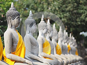 Stucco Buddha images in the Ayutthaya period enshrined at the Wat Yaichaimongkol, Buddhist Temple