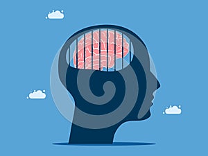 Stuck in ideas or blocking creativity. Brain in prison human head
