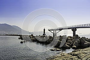 The stucture bridge on sea location with landscape blue sky