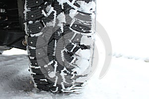 Studded snow tires in the winter