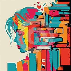 Student as concept of education and knowledge for World Book Day. Bright silhouette of girl reader illustration. Generative AI