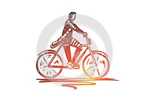 Student, bicycle, man, cycling concept. Hand drawn isolated vector.