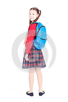Student with blue backpack