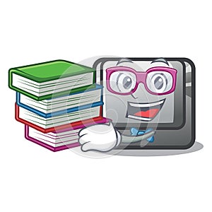 Student with book button L on a game cartoon