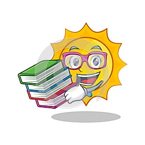 Student with book cute sun character cartoon