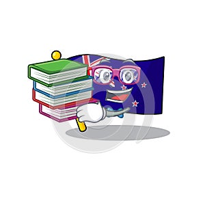 Student with book flag new zealand in cartoon drawer