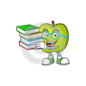 Student with book granny smith apple character for health mascot