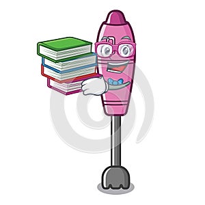 Student with book immersion blender in the cartoon shape