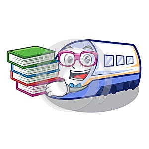 Student with book miniature shinkansen train in cartoon shape