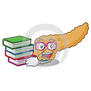 Student with book pancreas mascot cartoon style