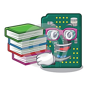 Student with book PCB circuit board in the cartoon