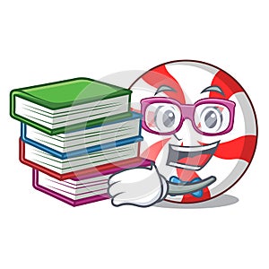 Student with book peppermint candy mascot cartoon