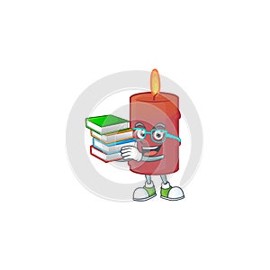 Student with book red candle mascot cartoon character style