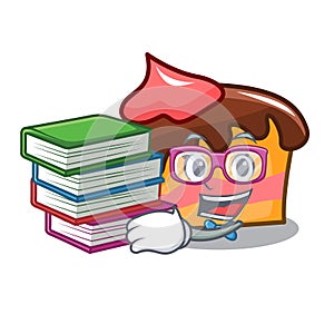 Student with book sponge cake mascot cartoon