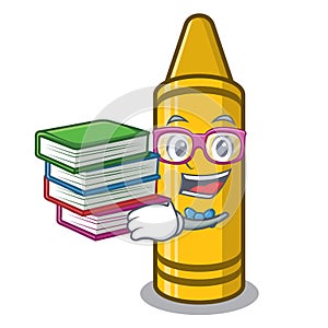 Student with book yellow crayon isolated in the mascot photo