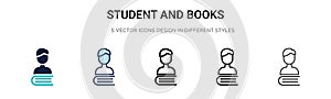 Student and books icon in filled, thin line, outline and stroke style. Vector illustration of two colored and black student and