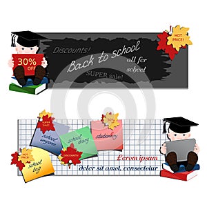 Student with books. Set of two horizontal advertising banners