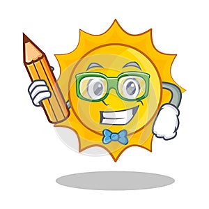 Student with box cute sun character cartoon