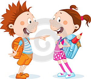 Student boy and girl with school bag - vector