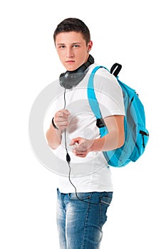 Student boy with headphones