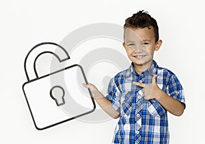 Student Boy Holding Paper Unlock Icon