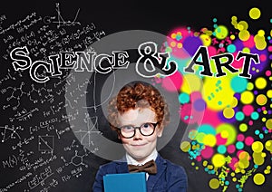 Student boy and Science and arts occupations background