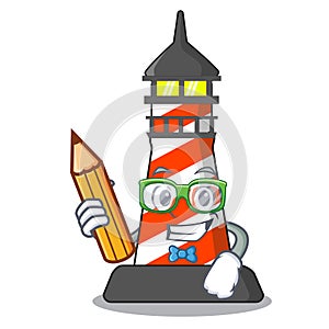 Student cartoon realistic red lighthouse building