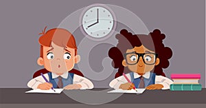 Student Cheating on a Test Copying from Classmate Vector Cartoon Illustration