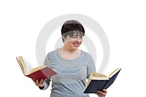 Student choosing book to read
