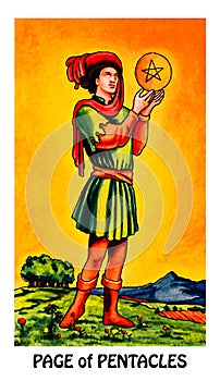 Page of Pentacles Tarot Card Seeking/Thinking Success Abundance Excellent Prospects High Achiever Aiming High Ambitious Seek