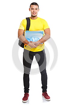 Student college young man full body portrait smiling people isolated on white