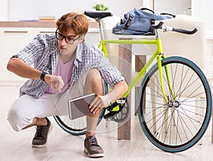 Student commuting to university using cycle