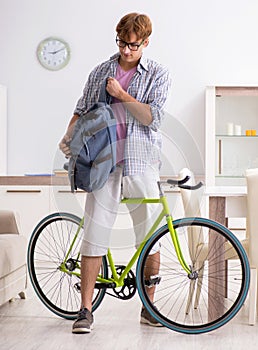 Student commuting to university using cycle