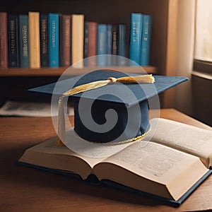 a student corner with graduation hat and an education books