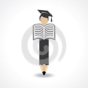 Student design with pencil and wear graduation cap with reading book concept