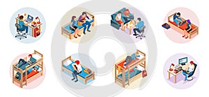 Student Dormitory Isometric Round Compositions