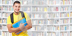 Student education showing pointing marketing ad advert young man people banner copyspace copy space library